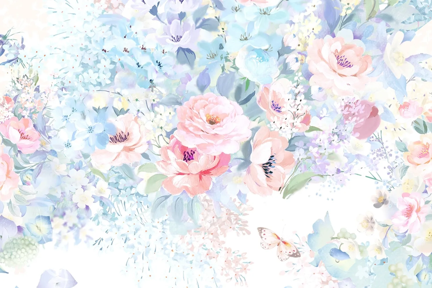 پوستر دیواری سه بعدی اتاق خواب عروس و داماد طرح گل و پروانه